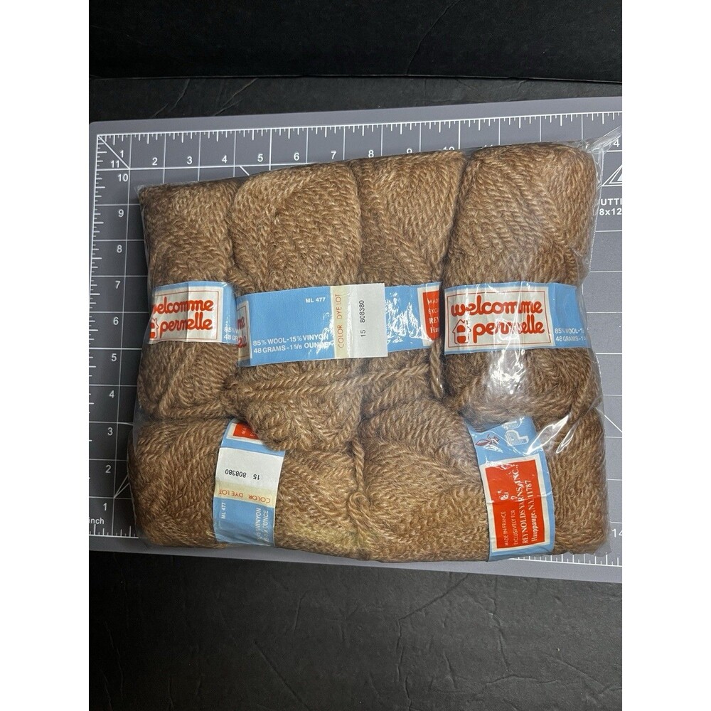 Reynolds Poemes Welcomme Wool Yarn France Brown Tan Lot Of 6 Skein NOS - Picture 14 of 15